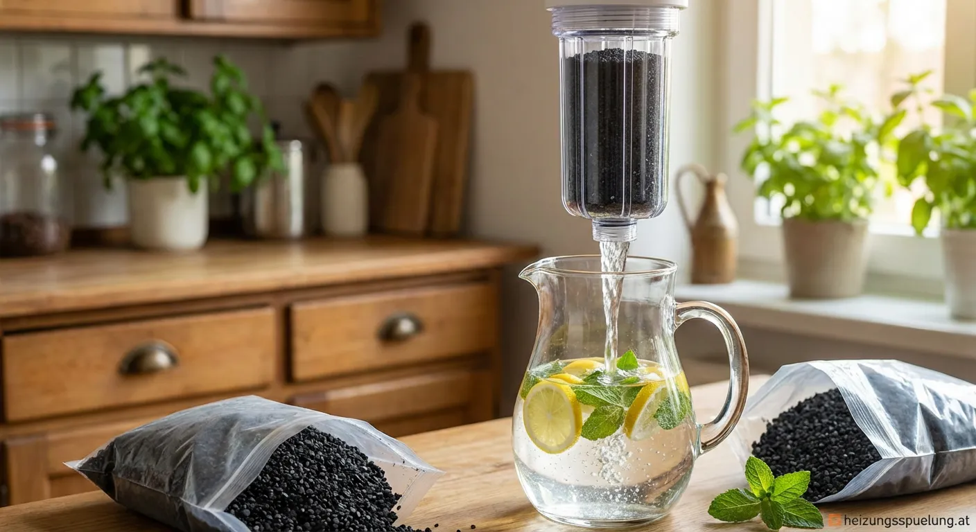 Aktivkohlefilter für Trinkwasser Kartusche und klares Wasser