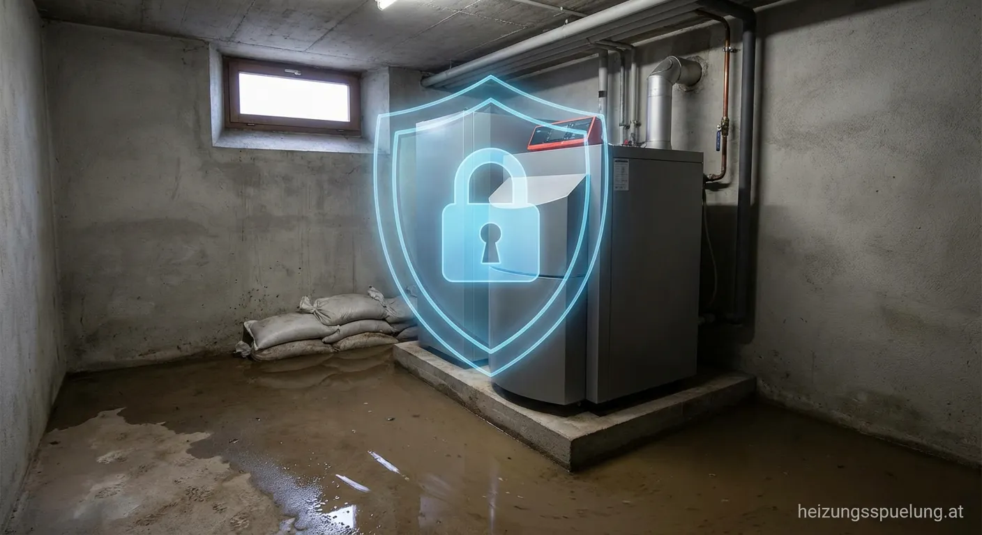 Heizungsanlage im Keller mit Schutzvorrichtungen gegen Elementarschäden