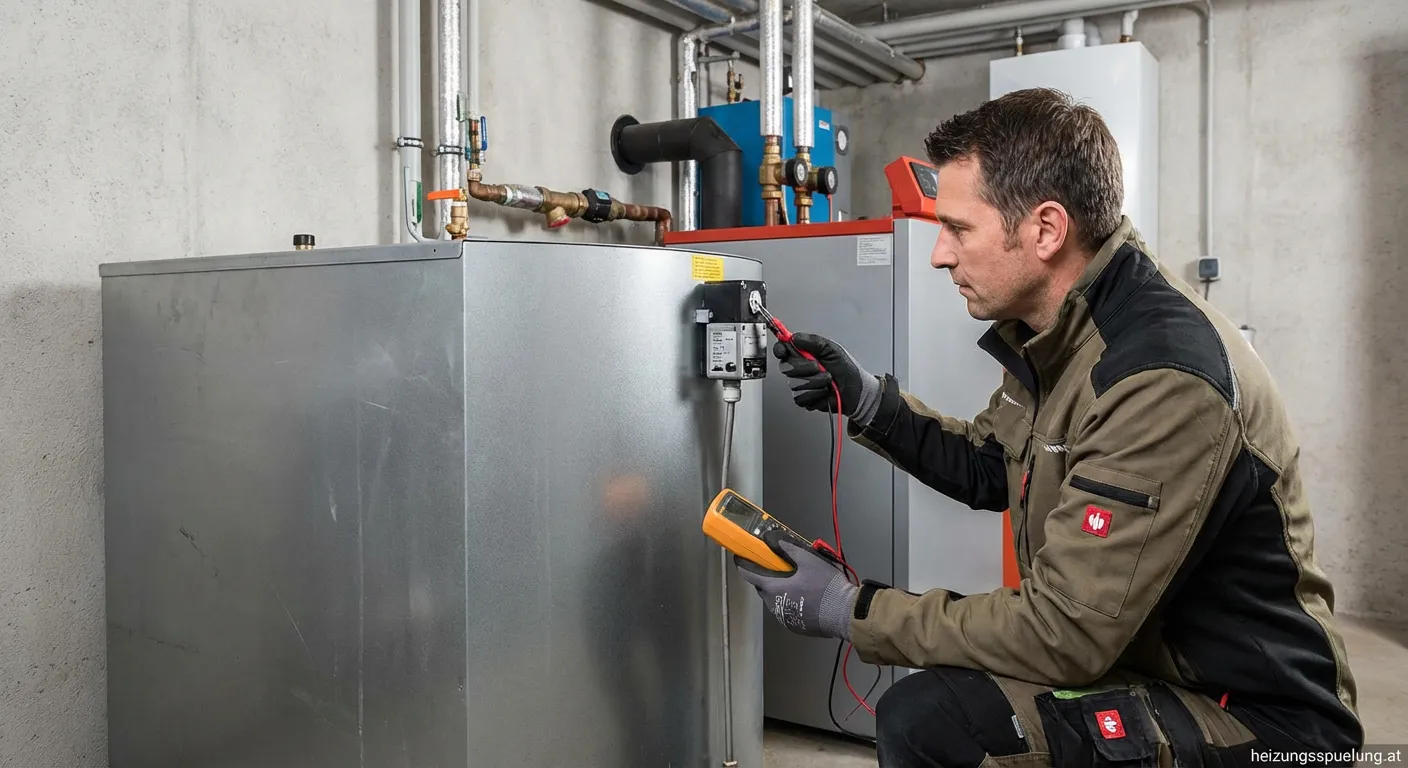 Techniker beim Grenzwertgeber im Öltank prüfen