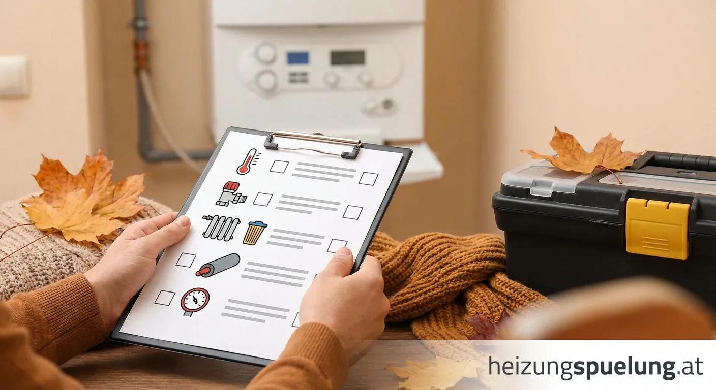 Mann prüft Heizungsanlage im Keller vor der Heizperiode