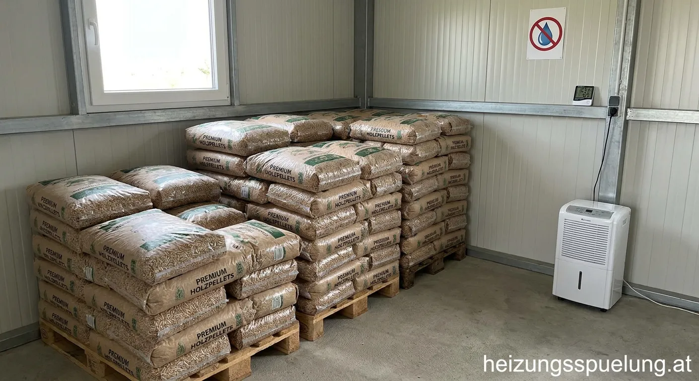 Fachgerechte Lagerung von Holzpelletsäcken im trockenen Keller
