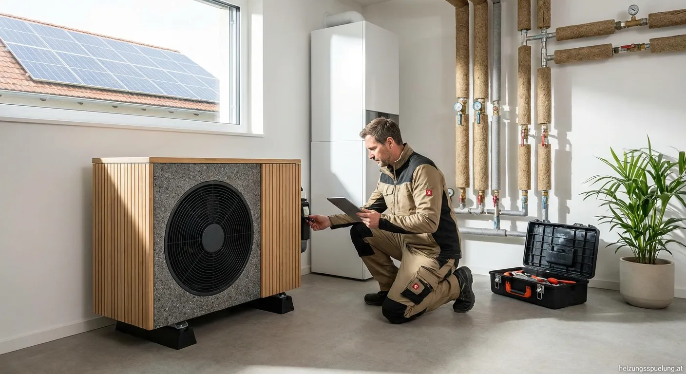 Techniker führt nachhaltige Heizungswartung durch