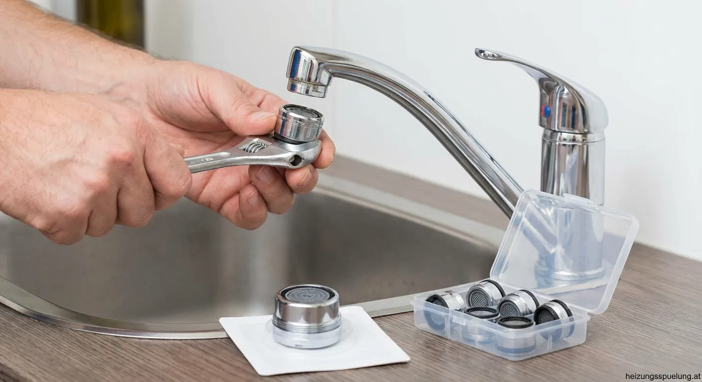 Perlator an einem Wasserhahn zum regelmäßigen Tauschen