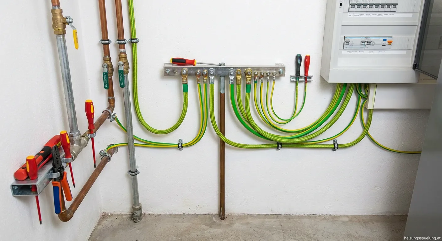 Potentialausgleichsschiene in einer Elektroverteilung montiert