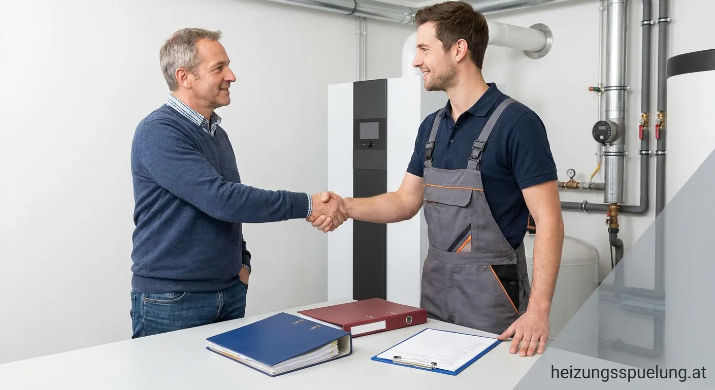 Heizungstechniker bei der Wartungsarbeit an einer Gastherme